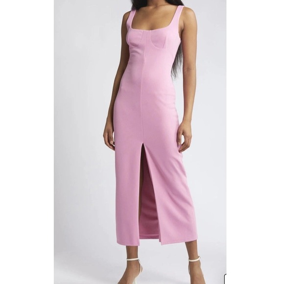 Wayf Dresses & Skirts - Wayf Nordstrom Pink Maxi Dress Size S Front Slit‎ Front Long Bodycon Bustier NWT